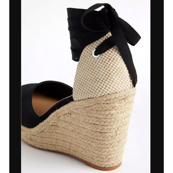 Torrid Canvas Espadrille Platform Wedge Size 11 WW Extra Wide Black Ankle Tie - Picture 5 of 6